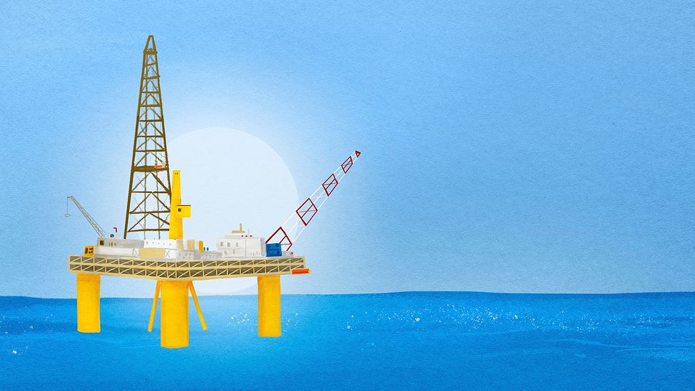 Oil rig computer wallpaper, watercolor, industrial HD background psd