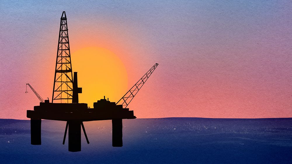 Oil rig sunset HD wallpaper, watercolor, high resolution background