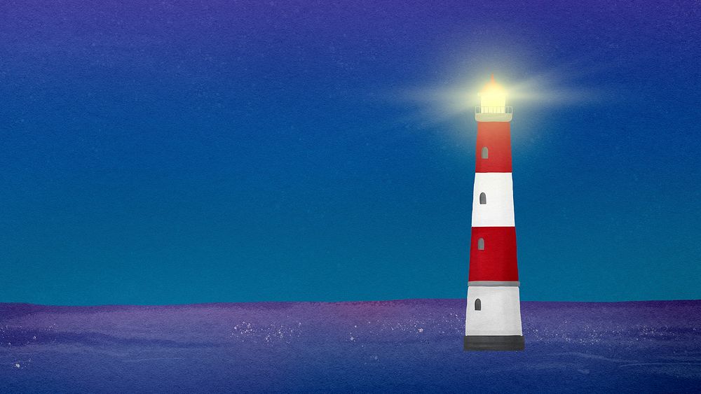Lighthouse aesthetic desktop wallpaper, nature illustration psd