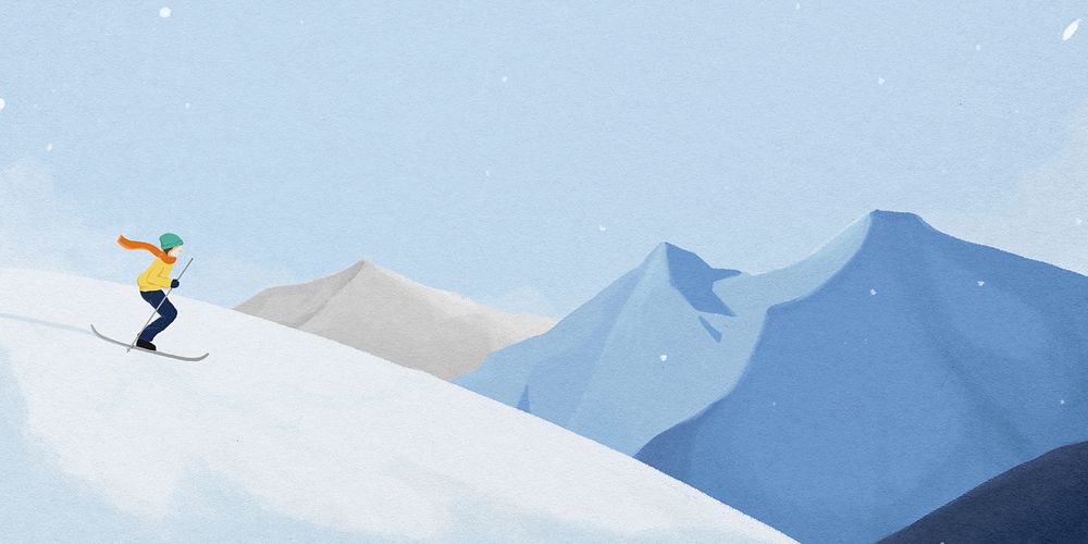 Winter skiing background, aesthetic mountains border