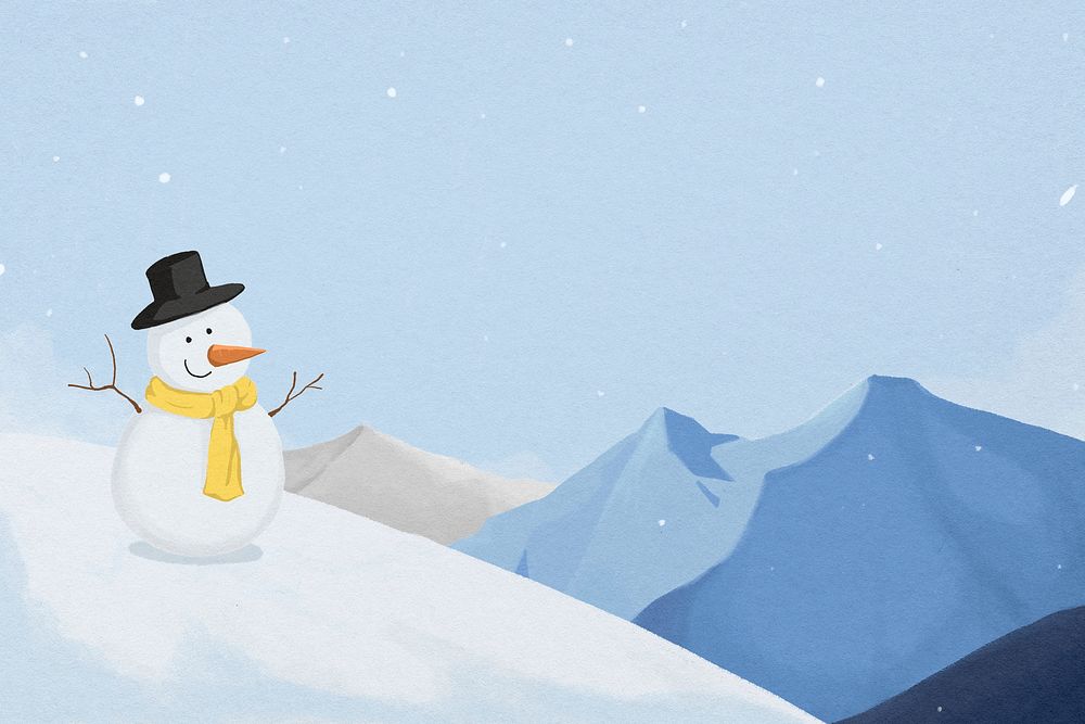 Winter snowman background, nature, landscape illustration psd