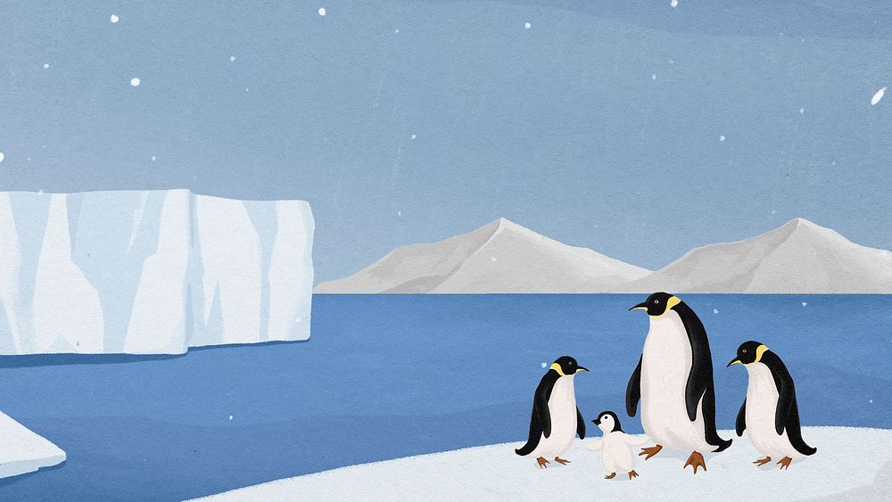 Winter penguins computer wallpaper, aesthetic HD background