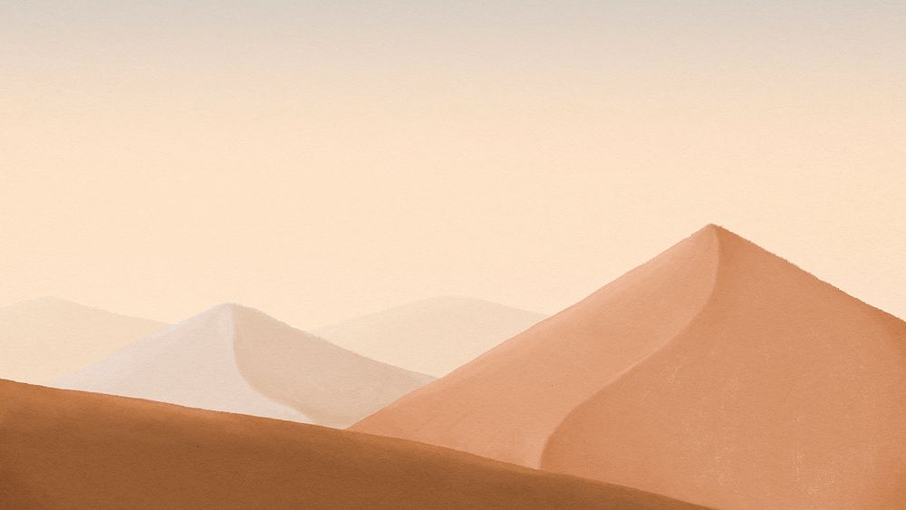 Watercolor desert desktop wallpaper, mountains border background