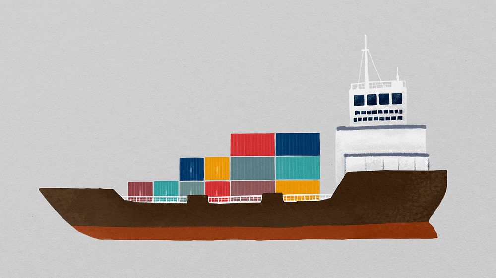 Cargo ship, industrial  illustration psd