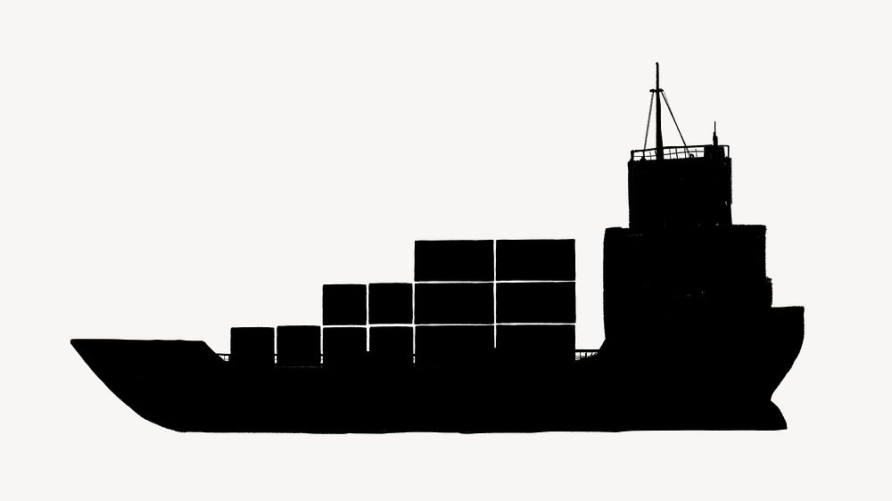 Cargo ship silhouette, industrial  illustration psd