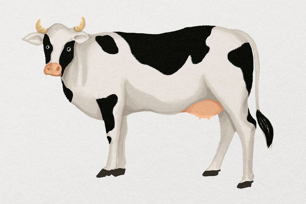 Dairy cattle, cow sticker, watercolor animal illustration psd