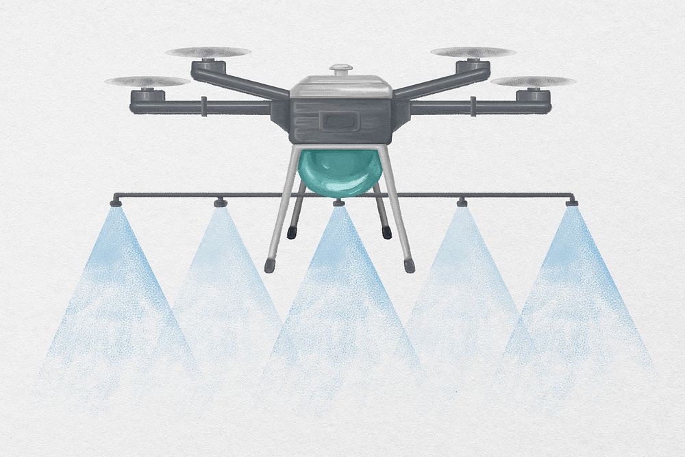 Watering drone, smart agriculture illustration psd