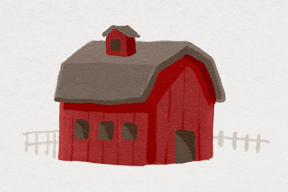 Watercolor barn, agriculture aesthetic illustration