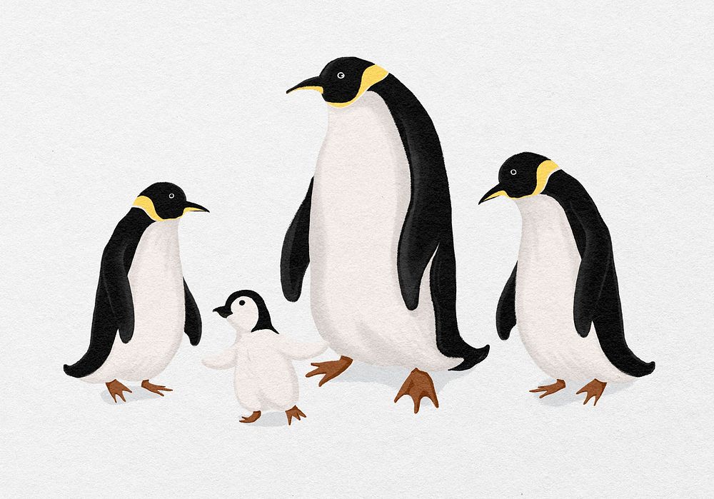 Penguin family sticker, watercolor animal illustration psd