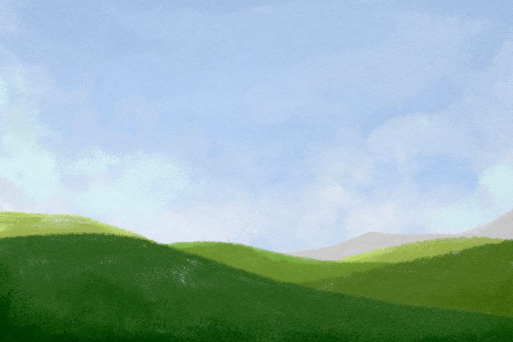 Aesthetic landscape background, watercolor border, nature illustration