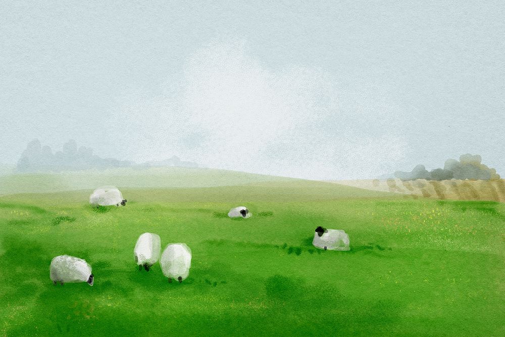 Watercolor farm landscape background, agriculture aesthetic