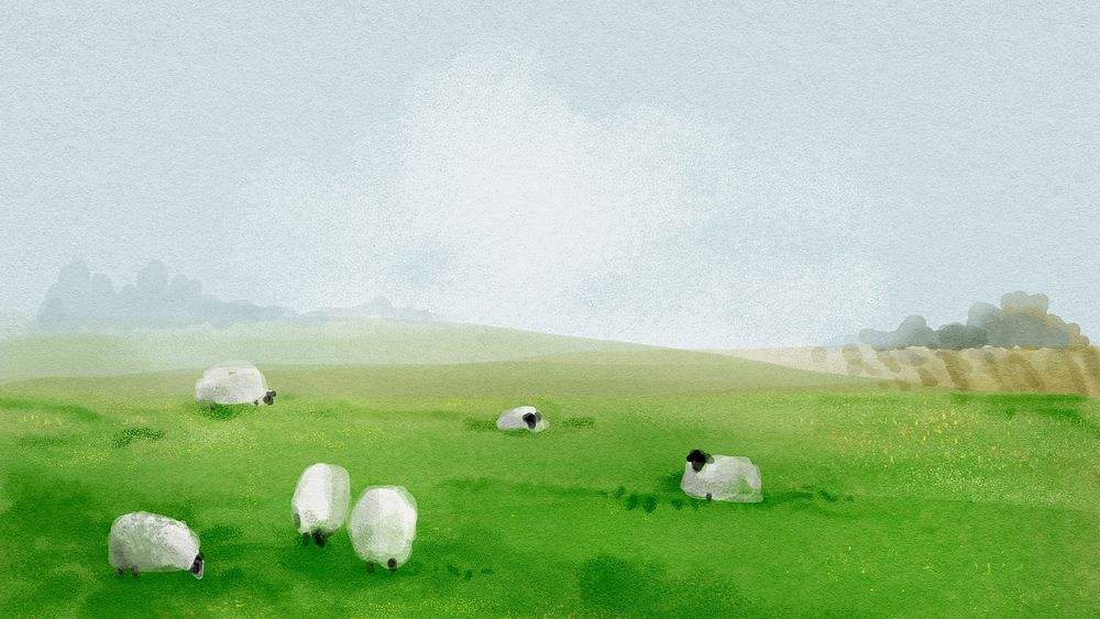 Farm landscape computer wallpaper, watercolor HD background psd