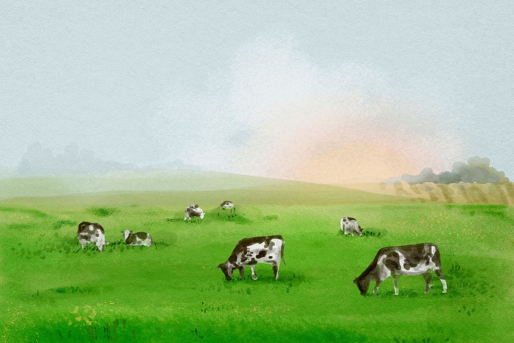 Watercolor farm landscape background, agriculture aesthetic psd