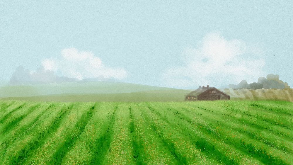 Farm landscape computer wallpaper, watercolor HD background psd