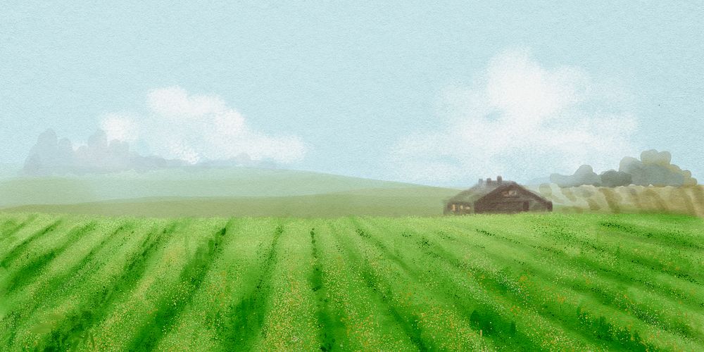 Farm landscape background, watercolor illustration