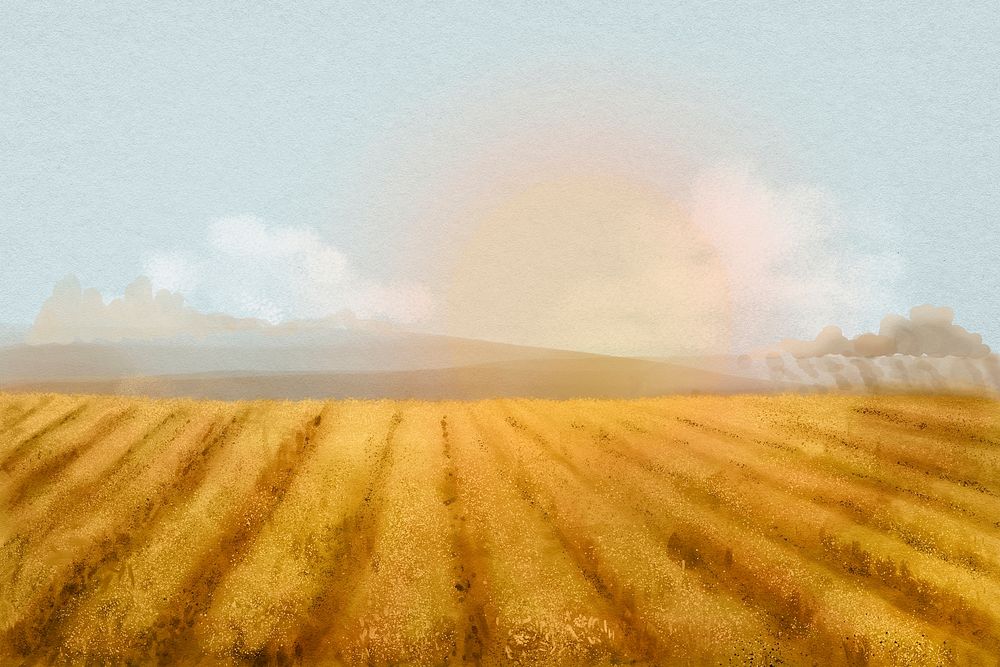 Watercolor field background, agriculture aesthetic psd