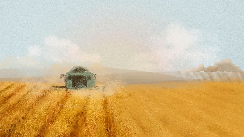 Agriculture aesthetic desktop wallpaper, watercolor field illustration psd