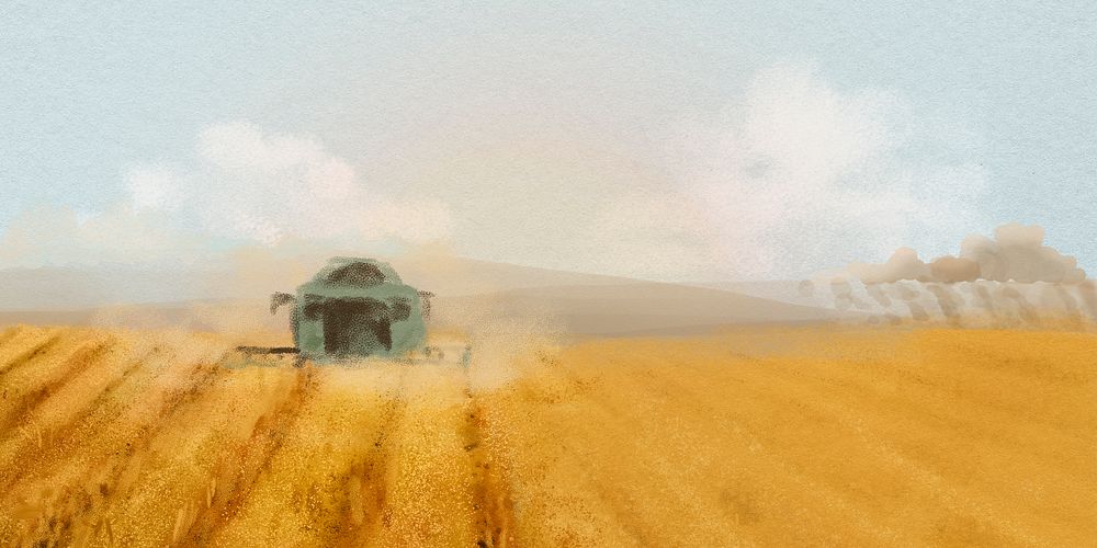 Agriculture aesthetic background, watercolor field illustration