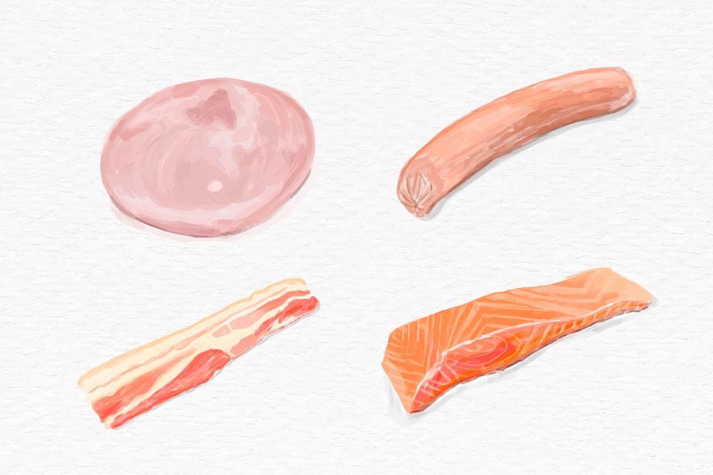 Watercolor processed food psd hand drawn set