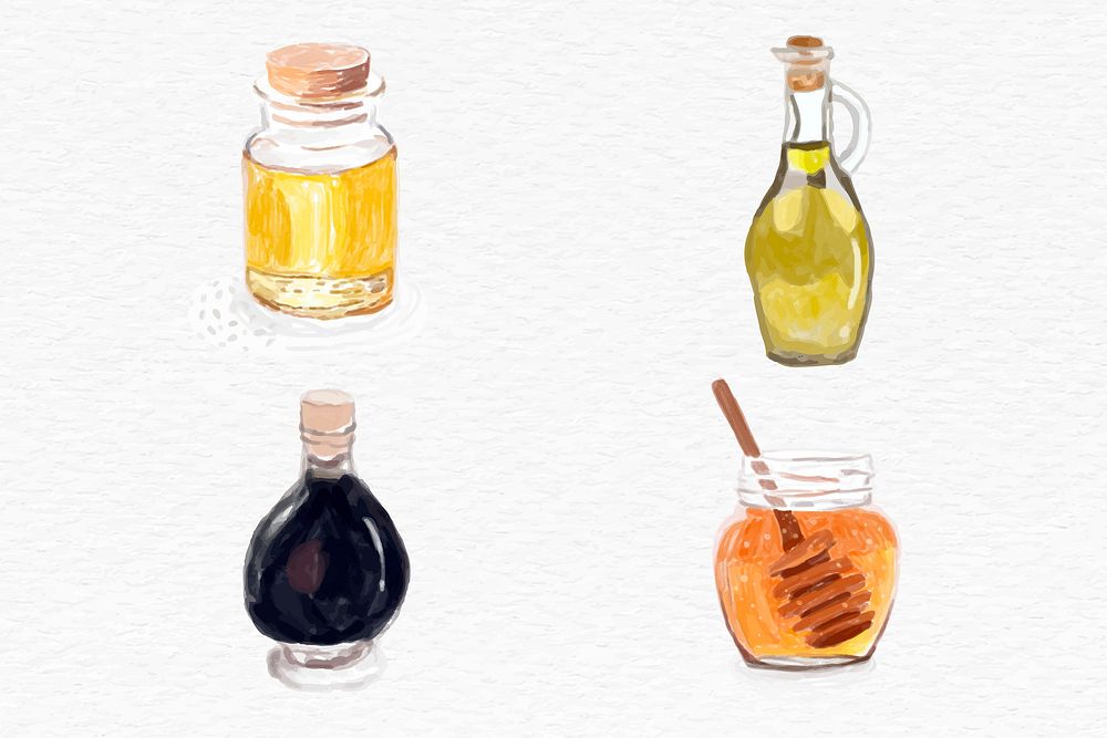 Food dressings vector watercolor hand drawn set