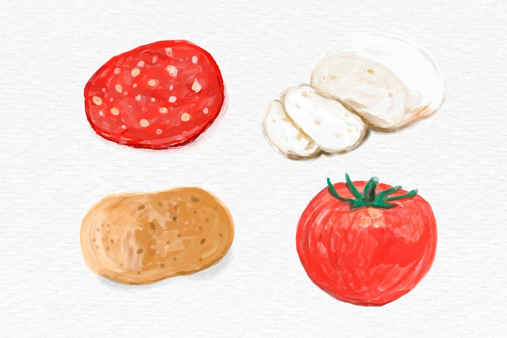 Food ingredients vector watercolor drawing collection