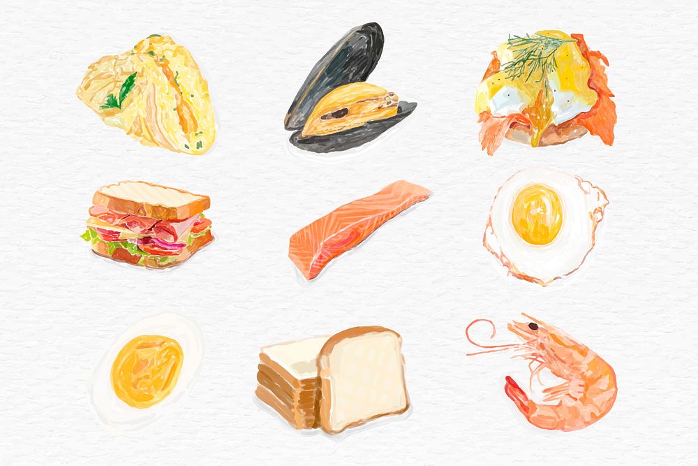 Hand drawn food vector watercolor collection