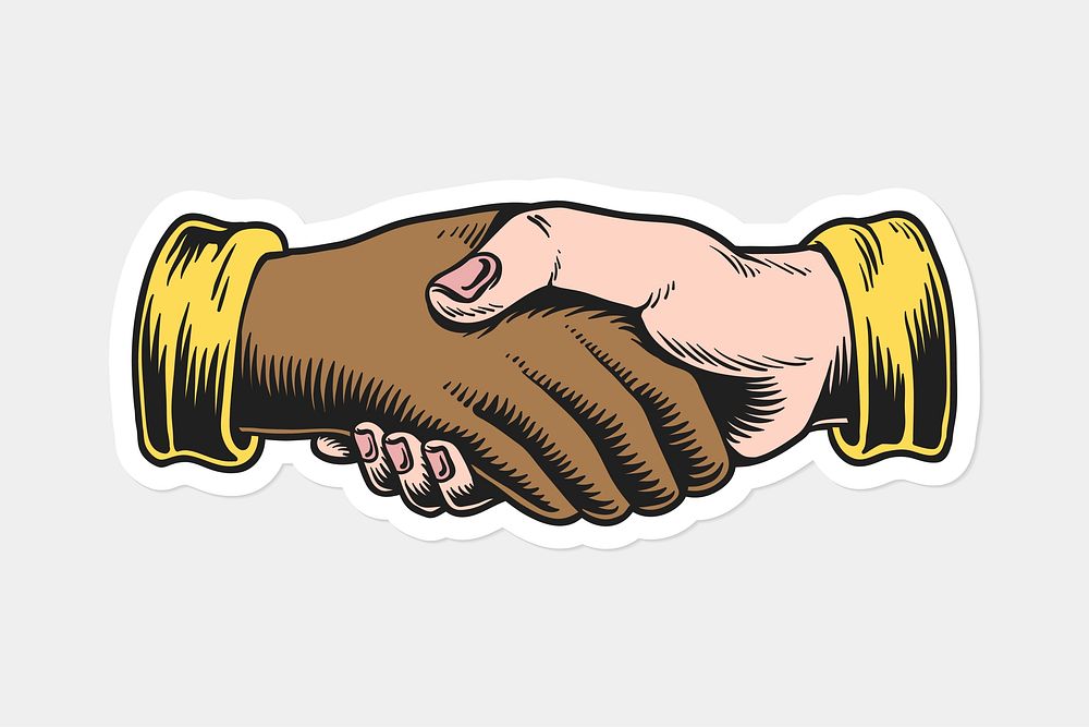 Shaking hands in an agreement sticker design resource vector