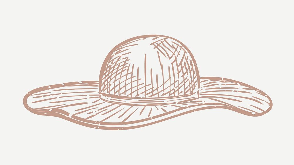 Muted brown hat linocut psd cute design element