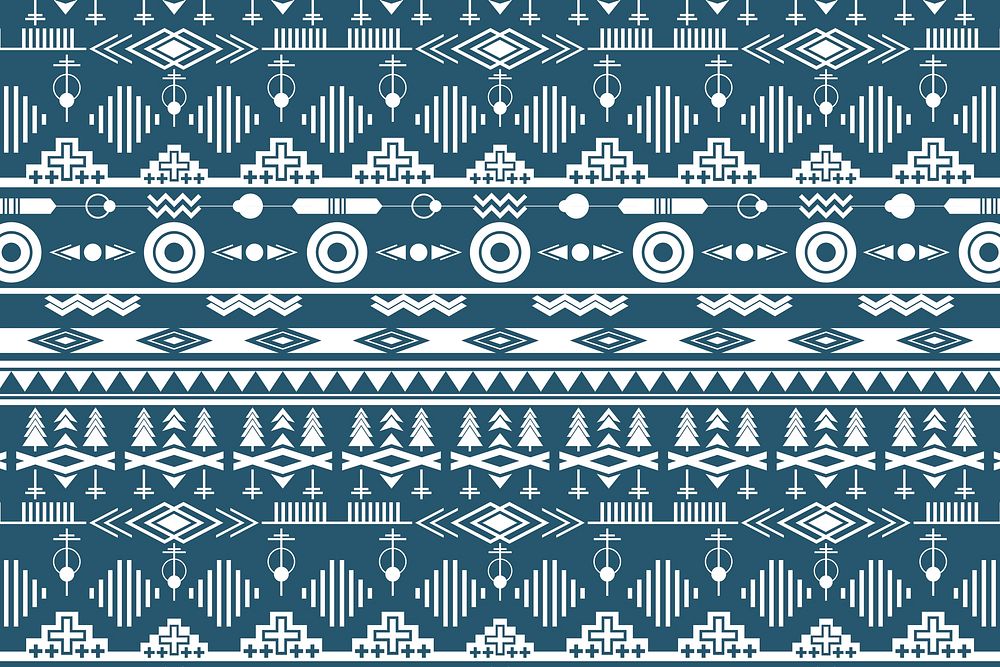 Ethnic geometric pattern, tribal design illustration, blue textile design