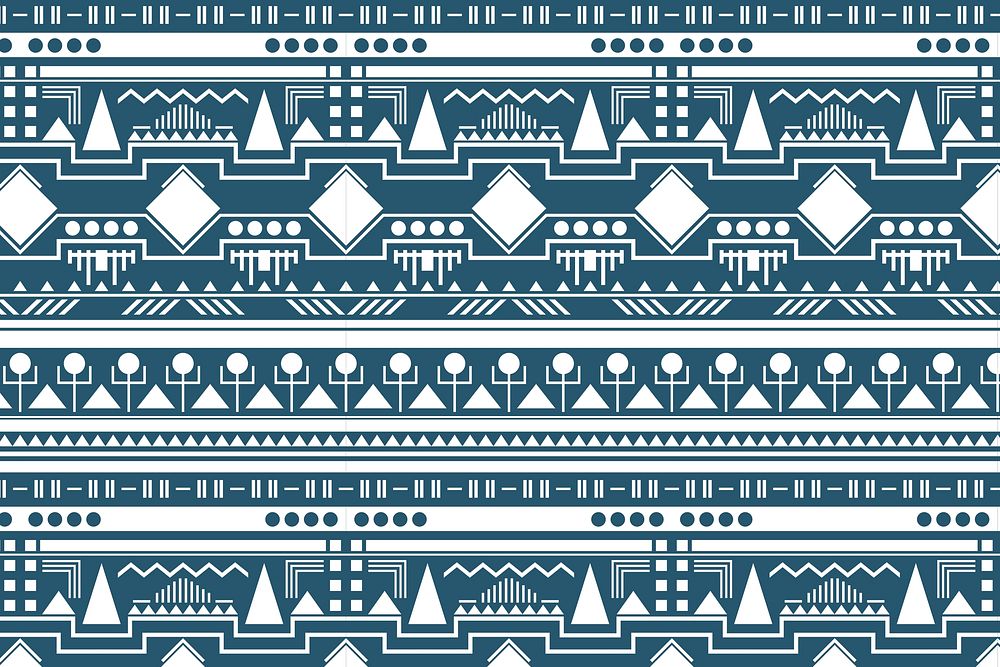 White ethnic pattern blue background