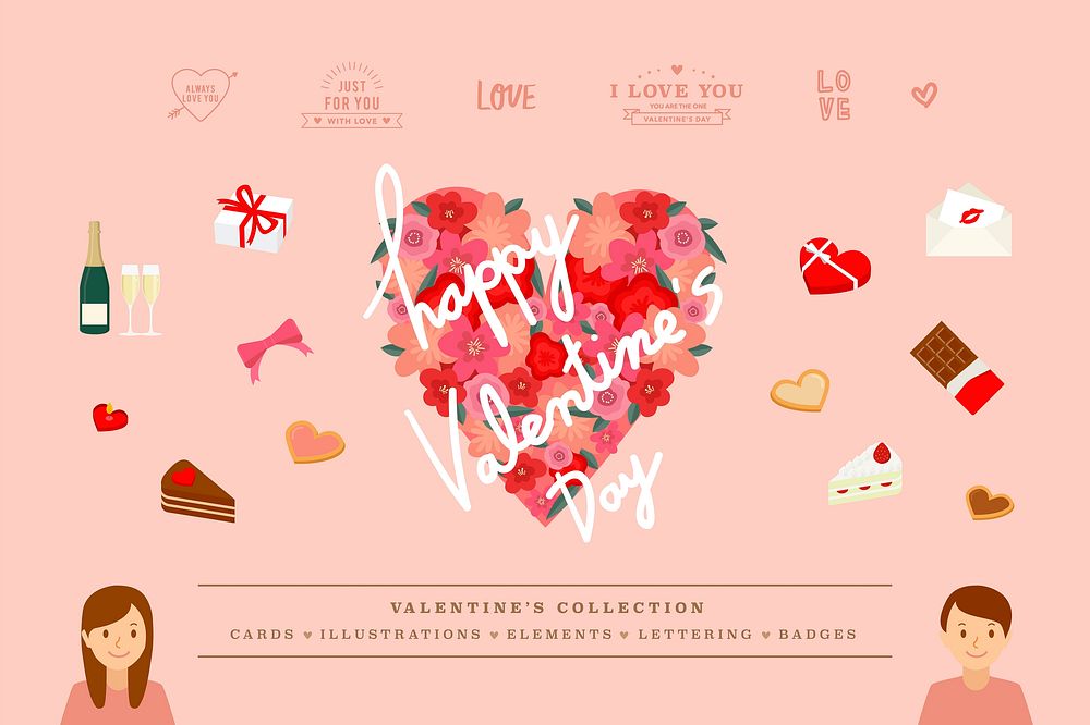 Happy Valentine&rsquo;s Day cute design elements set