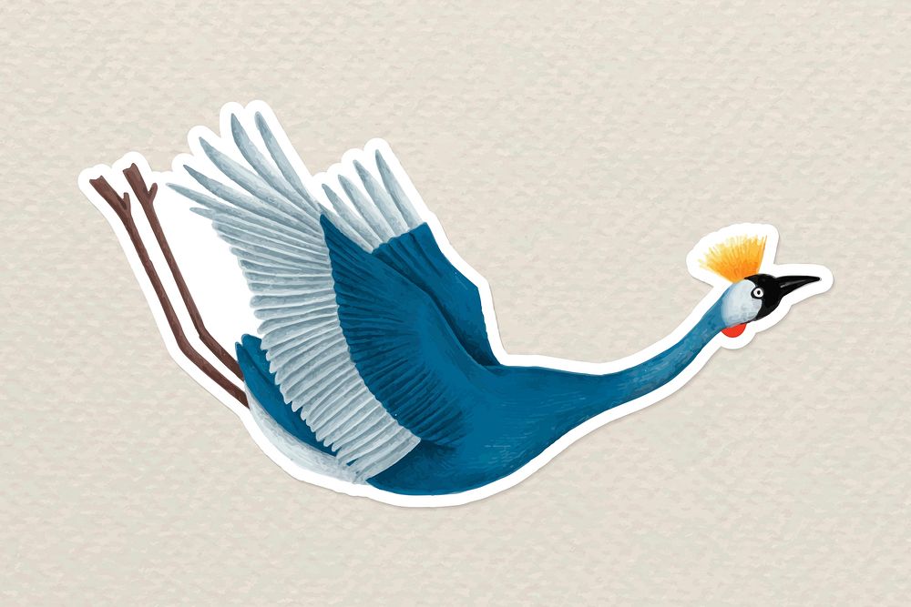 Japanese crane bird sticker cartoon illustration vector
