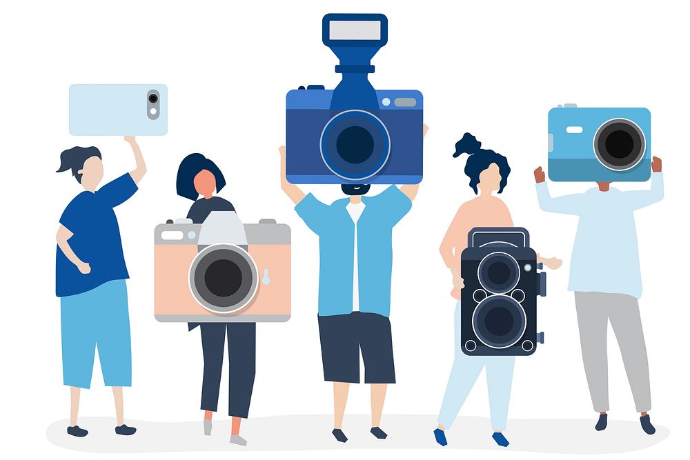 Character illustration of photographers with cameras