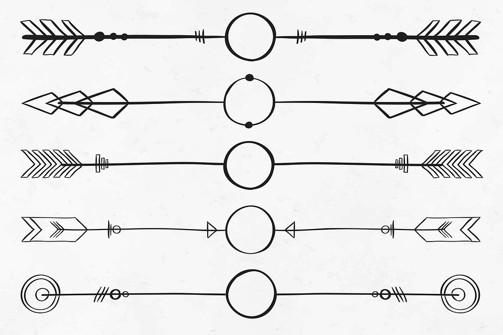 Doodle arrow divider vector hand drawn ornamental bohemian style set