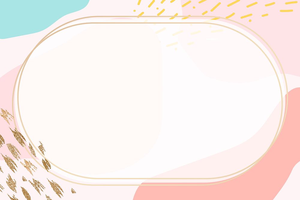 Oval gold frame on pastel Memphis background