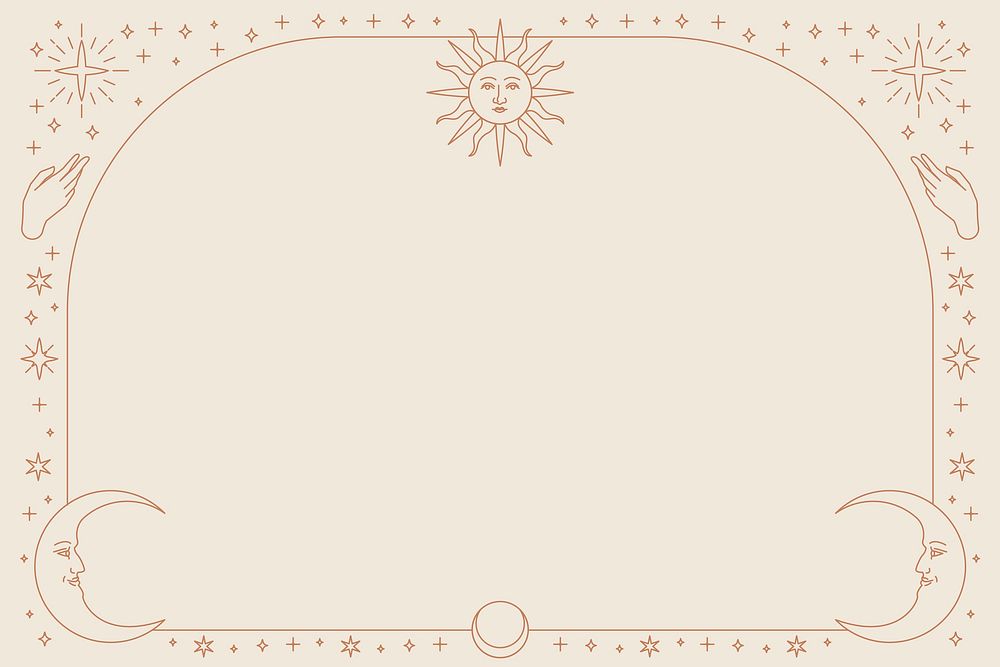 Sketch celestial icons desktop frame background on beige