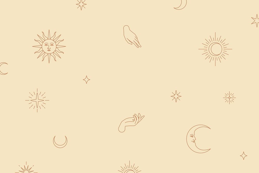 Cute celestial icons linear drawing background