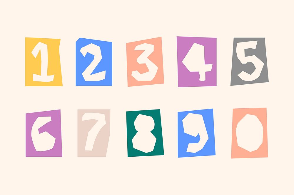 Number paper cut psd typography kids set