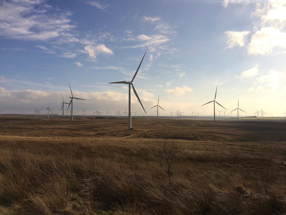 Whitelee Wind Farm. Original public domain image from Wikimedia Commons