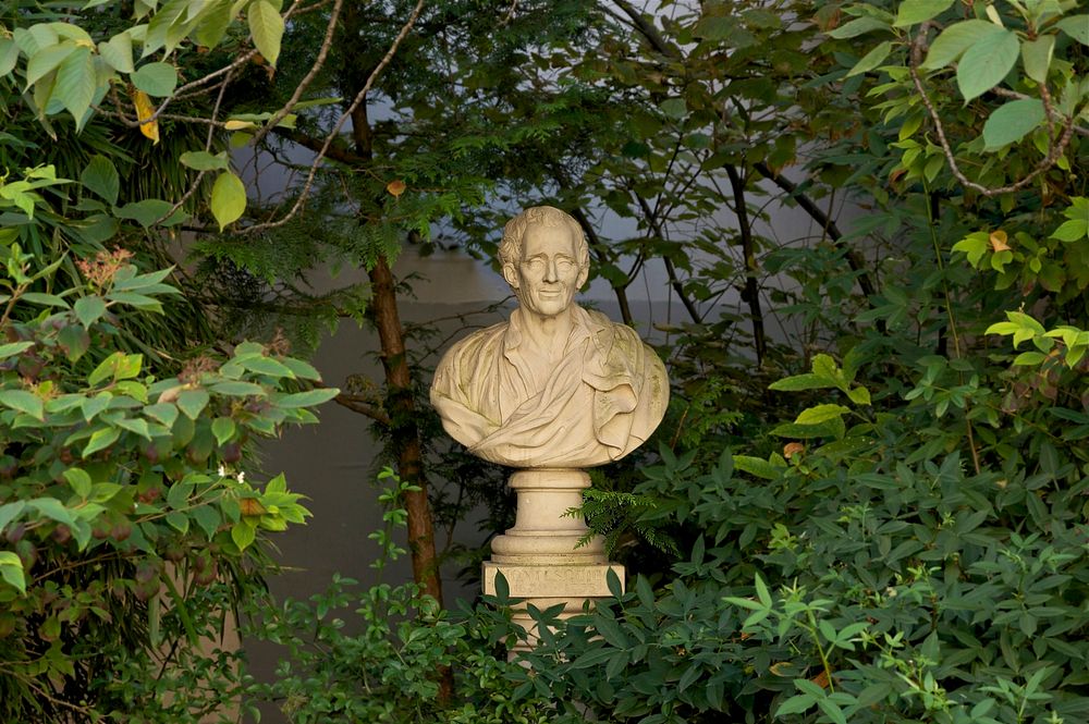 Hidden under the foliage of the square Honoré-Champion in Paris 6th arrdt, the stone bust of Montesquieu . Original public…