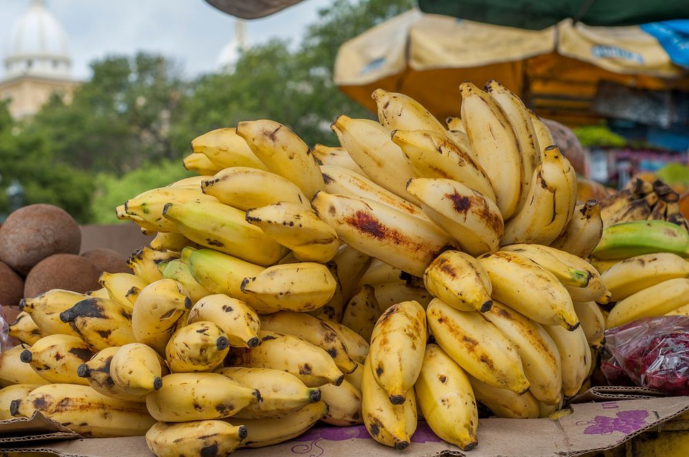 Bunch of bananas on sale. Original public domain image from Wikimedia Commons