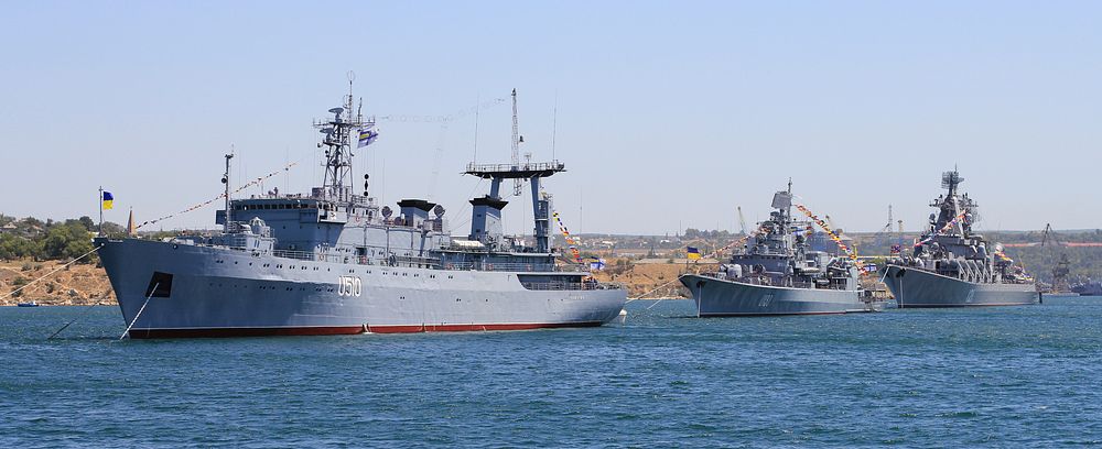 The ships of the Ukrainian Navy and the Russian Navy in Sevastopol Bay in 2012.