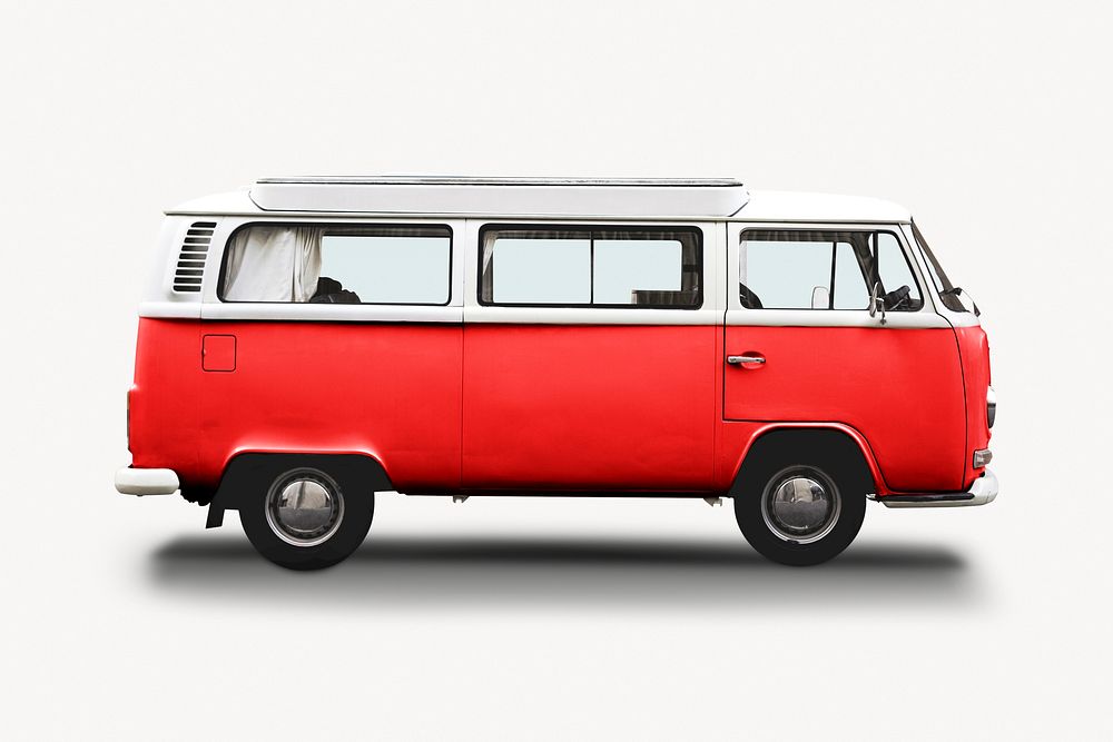 Red minivan, vehicle isolated image