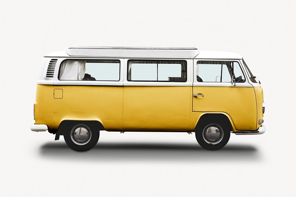 Yellow minivan sticker, vehicle isolated image psd