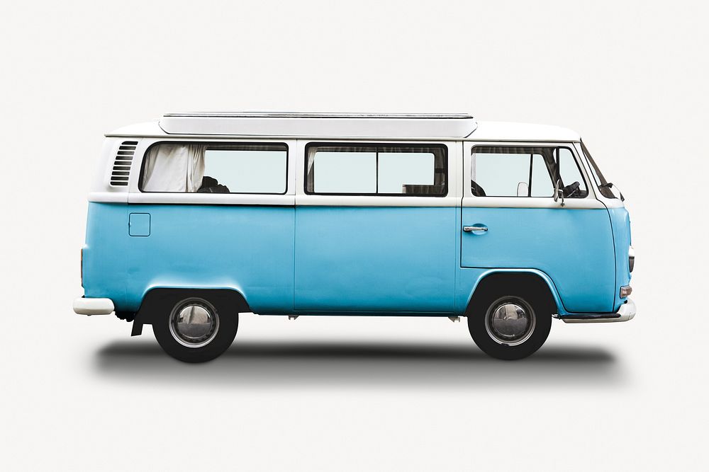 Blue minivan sticker, vehicle isolated image psd