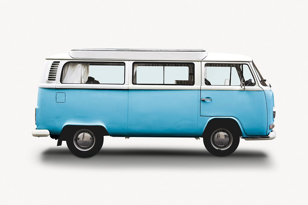 Blue minivan, vehicle isolated image