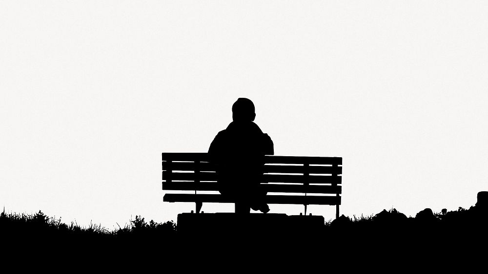 Man silhouette watching view, border background psd