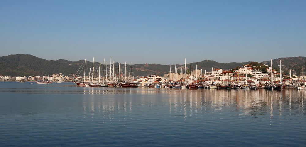 Marmaris, Turkey. View of the marina from the cruise port. Original public domain image from Wikimedia Commons