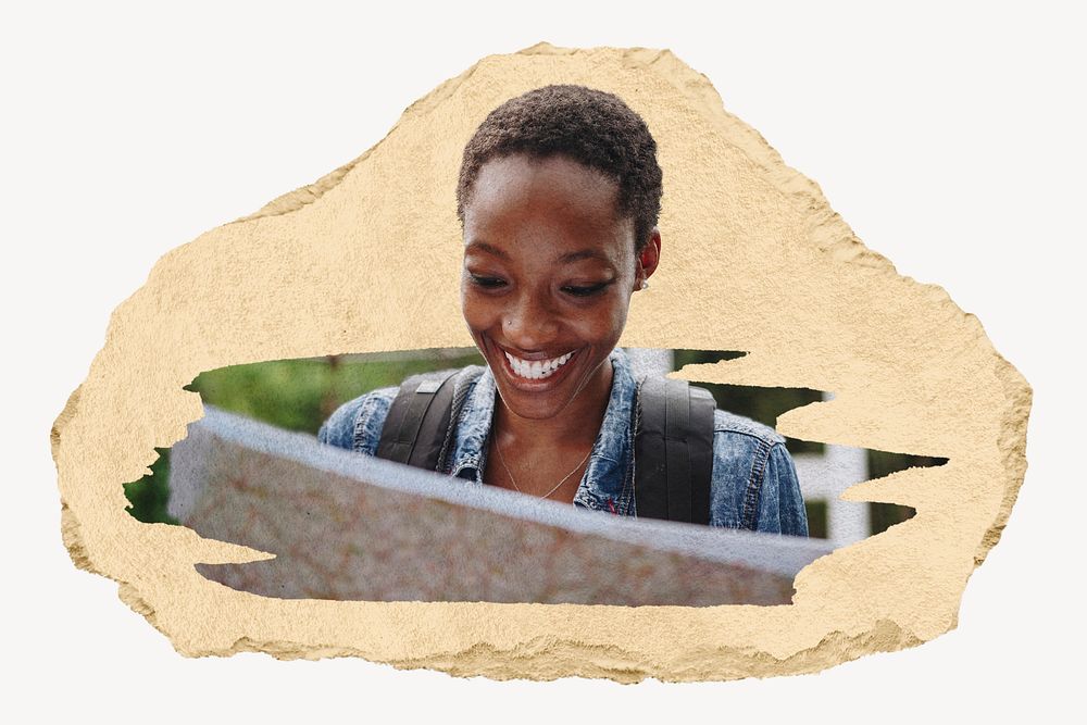 African American woman looking at a map image element