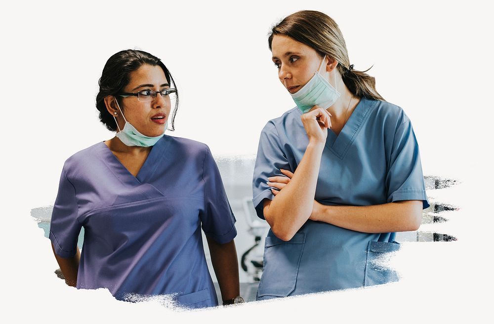 Nurses having a conversation in the ICU collage element psd
